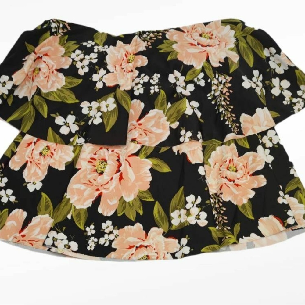 Kona Sol Floral Swim Top - Black & coral size XL